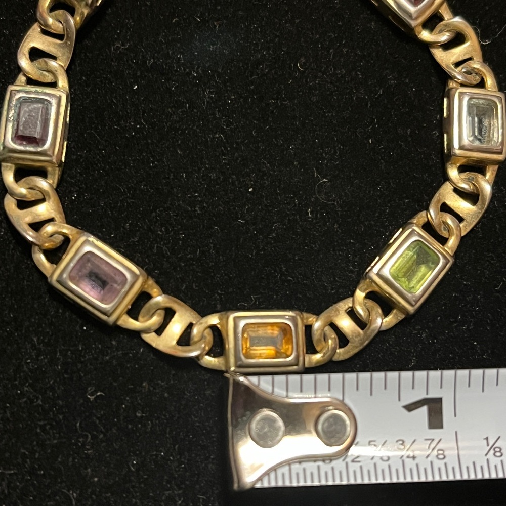Elegant Gold and Multicolor 925 Sterling Silver Stamp Bracelet - Picture 16 of 17